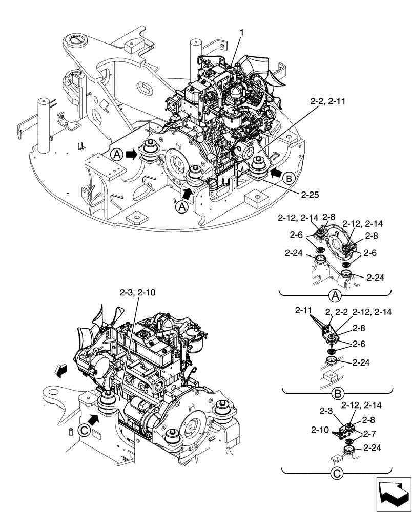 Схема запчастей Case CX31B - (01-009[00]) - ENGINE INSTAL (10) - ENGINE