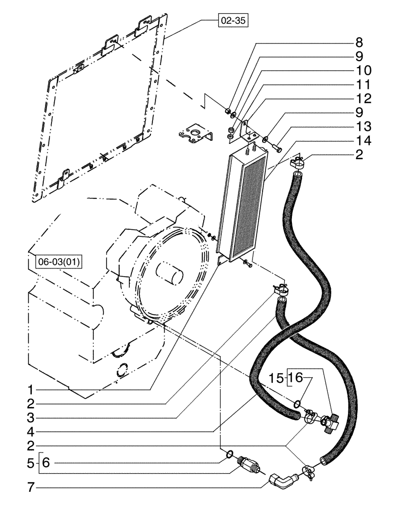 Схема запчастей Case 885B - (06-03[16]) - TRANSMISSION OIL COOLER (06) - POWER TRAIN