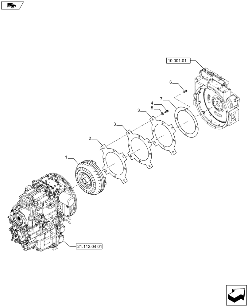 Схема запчастей Case 590SN - (21.700.01[01]) - VAR - 423058 - STANDARD TRANSMISSION - TORQUE CONVERTER - CLUTCH - C7283 (21) - TRANSMISSION