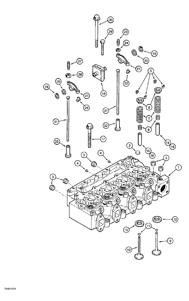 Схема запчастей Case 650G - (2-34) - CYLINDER HEAD AND VAALVE MECHANISM 4T-390 ENGINE PRIOR TO CRAWLER P.I.N. JJG0216449 (02) - ENGINE