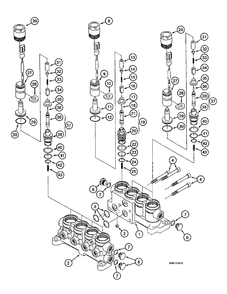 Схема запчастей Case 9040B - (8-154) - PILOT CONTROL SOLENOID VALVE, PRIOR TO P.I.N. DAC04#2001 (08) - HYDRAULICS