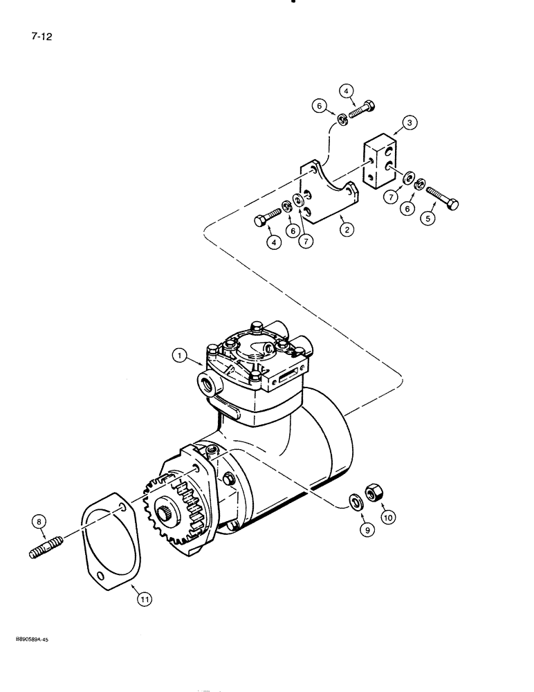 Схема запчастей Case 821 - (7-012) - AIR COMPRESSOR MOUNTING (07) - BRAKES