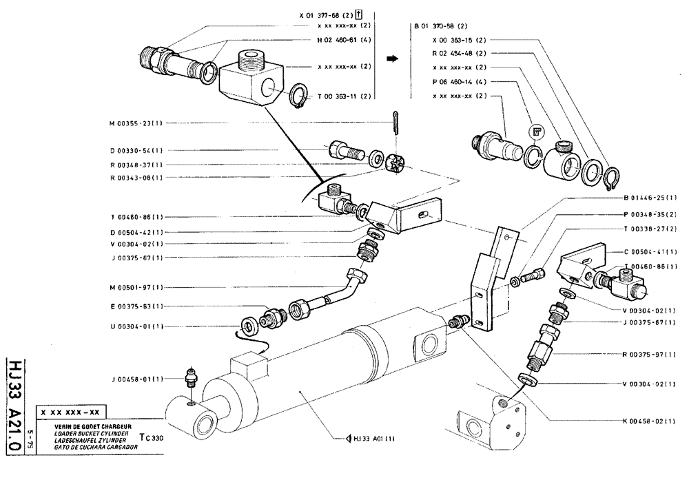 Схема запчастей Case TY45 - (HJ33 A21.0) - LOADER BUCKET CYLINDER - T C330 (07) - HYDRAULIC SYSTEM