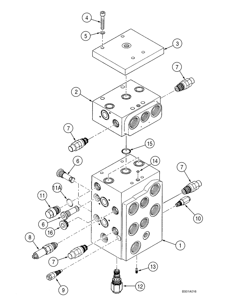 Схема запчастей Case 621D - (08-11B) - VALVE ASSY - LOADER CONTROL, THREE SPOOL - XT (08) - HYDRAULICS