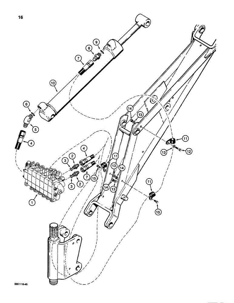 Схема запчастей Case D100XR - (8-016) - BACKHOE DIPPER CYLINDER HYDRAULIC CIRCUIT, USED ON 1835C, 1840 & 1845C UNI-LOADERS W/ KONTAK VALVE 