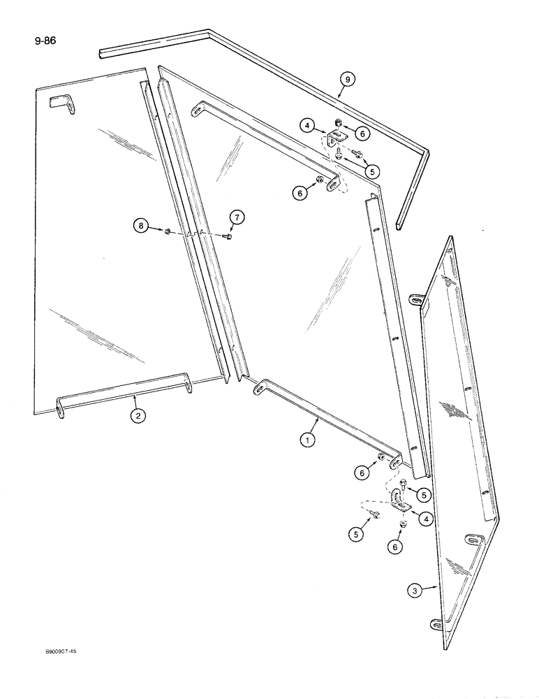 Схема запчастей Case 621 - (9-86) - CANOPY WINDSHIELD AND WIPER KIT (09) - CHASSIS/ATTACHMENTS