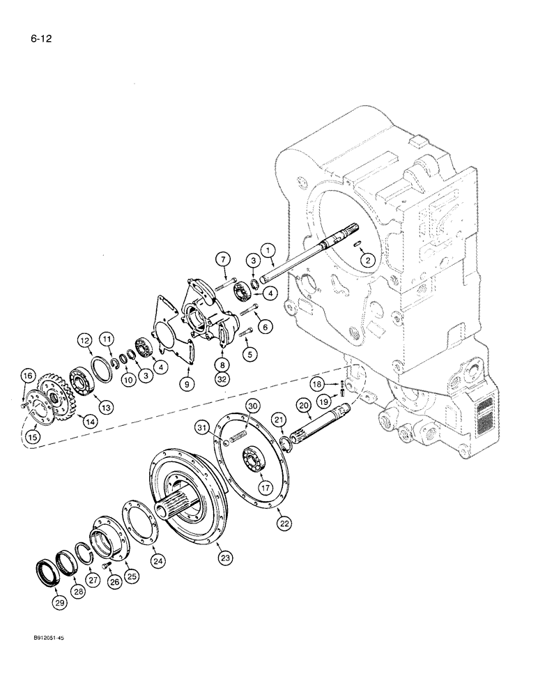 Схема запчастей Case 621 - (6-12) - TRANSMISSION ASSEMBLY, INPUT GEAR, PUMP, AND PUMP OUTPUT SHAFT, P.I.N. JAK0021701 THRU JAK0027511 (06) - POWER TRAIN