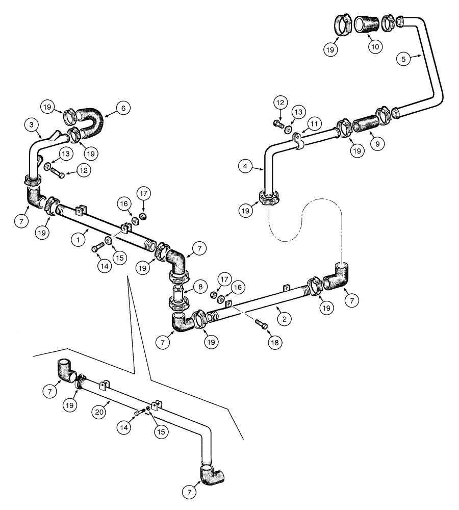 Схема запчастей Case 845 - (02-12[01]) - COOLING SYSTEM - ENGINE TUBING (02) - ENGINE