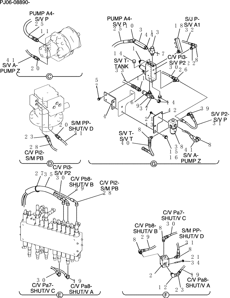 Схема запчастей Case CX50B - (727-01[2]) - CONTROL LINES, REMOTE COOLER (35) - HYDRAULIC SYSTEMS