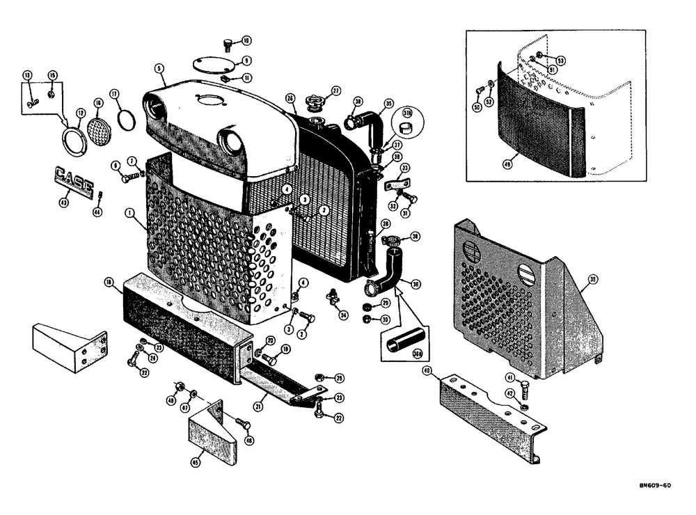 Схема запчастей Case 310E - (039) - RADIATOR, THERMOSTAT, GRILLE CAP, AND GRILLE (05) - UPPERSTRUCTURE CHASSIS