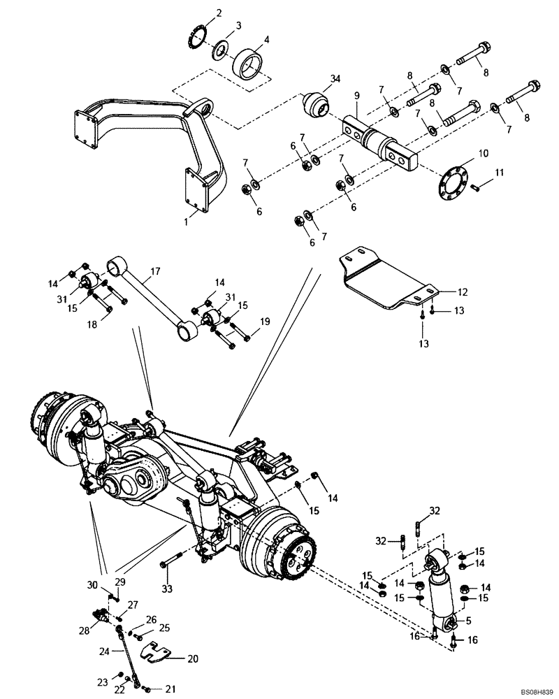 Схема запчастей Case 330B - (38A00000709[001]) - SUSPENSION INSTALL, FRONT (P.I.N. HHD0330BN7PG57000-57002) (84151334) (09) - Implement / Hydraulics / Frame / Brakes