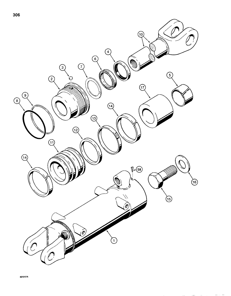 Схема запчастей Case 1150D - (306) - G105458 DOZER TILT CYLINDERS, ANGLE TILT PITCH DOZER MODELS (08) - HYDRAULICS