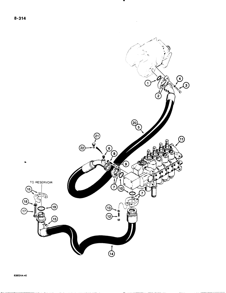 Схема запчастей Case 1455B - (8-314) - EQUIPMENT HYDRAULIC CIRCUIT, PUMP TO CONTROL VALVE ANDRESERVOIR (08) - HYDRAULICS