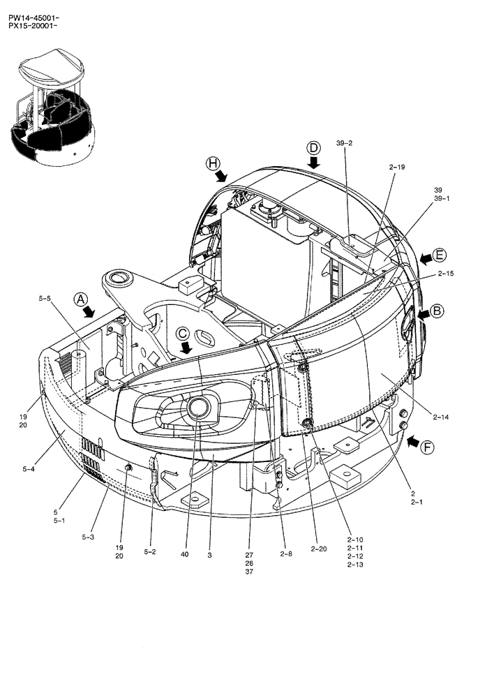 Схема запчастей Case CX36B - (01-062) - GUARD INSTAL (CANOPY), P/N PW22C00021F1 (05) - SUPERSTRUCTURE