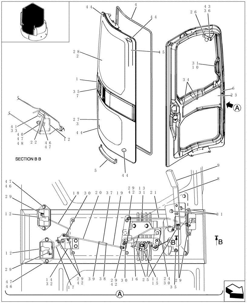 Схема запчастей Case CX36B - (194-01[1]) - CAB DOOR (90) - PLATFORM, CAB, BODYWORK AND DECALS