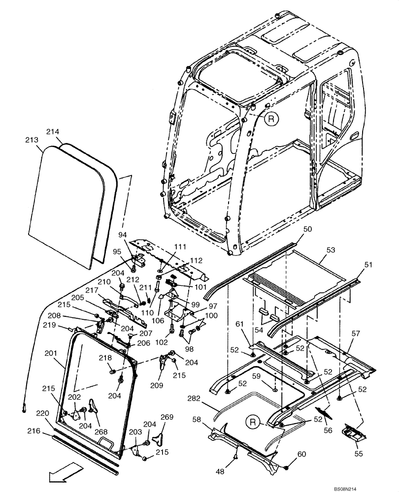 Схема запчастей Case CX210B - (09-27[01]) - CAB, WINDOW, FRONT (13) - CHASSIS/ATTACHMENTS