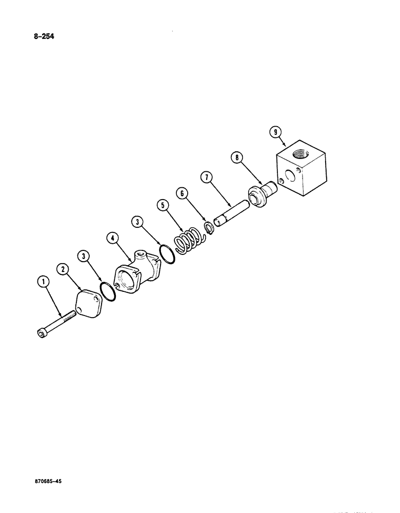 Схема запчастей Case 125B - (8-254) - POWER REGULATING VALVE - 35 BAR, P.I.N. 74575 THROUGH 74963, 21801 THROUGH 21868, 26801 AND AFTER (08) - HYDRAULICS