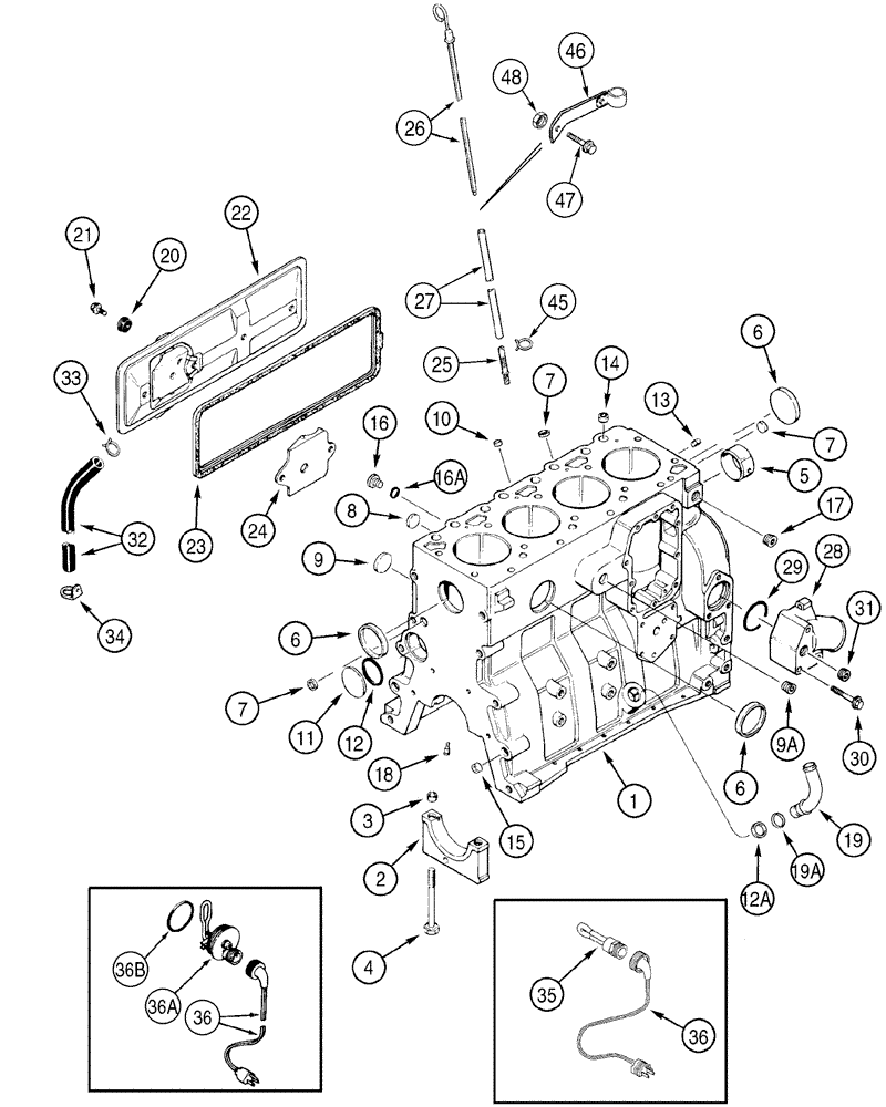 Схема запчастей Case 521D - (02-24) - CYLINDER BLOCK (02) - ENGINE