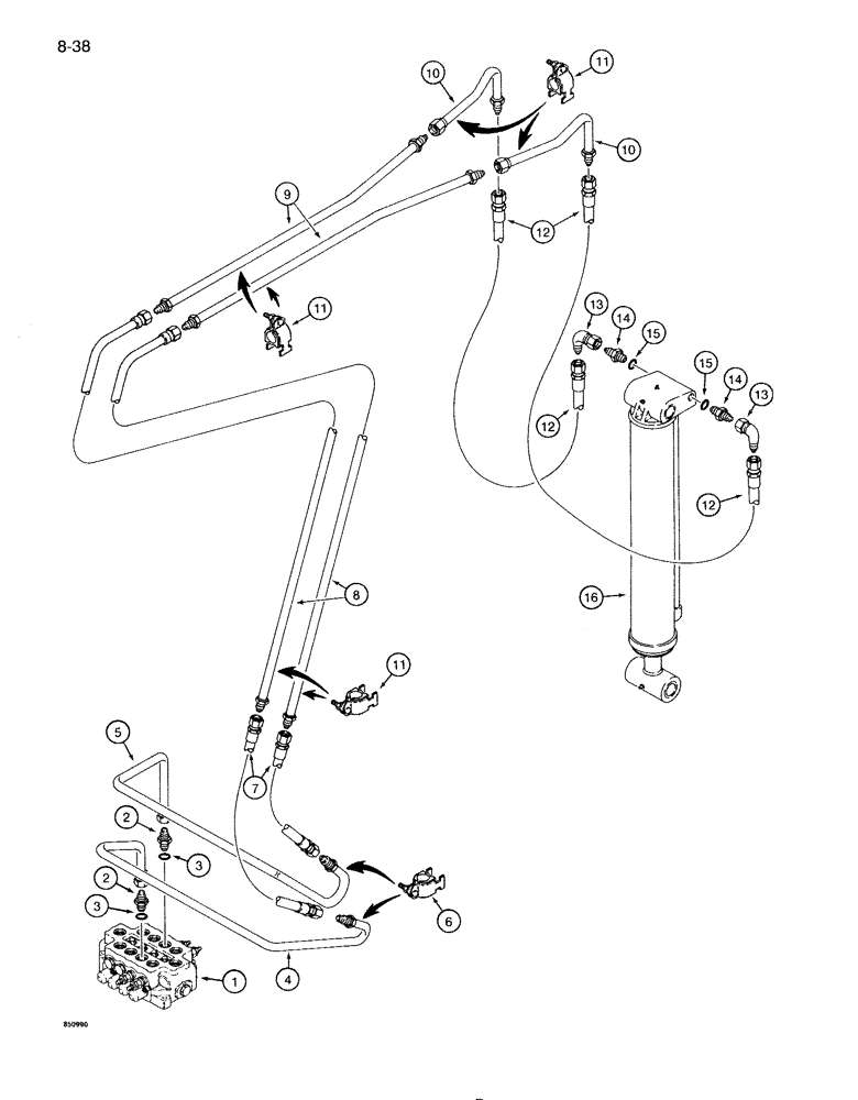 Схема запчастей Case 1086B - (8-038) - TOOL CYLINDER CIRCUIT, USED ON UNITS WITH Y BOOM (08) - HYDRAULICS