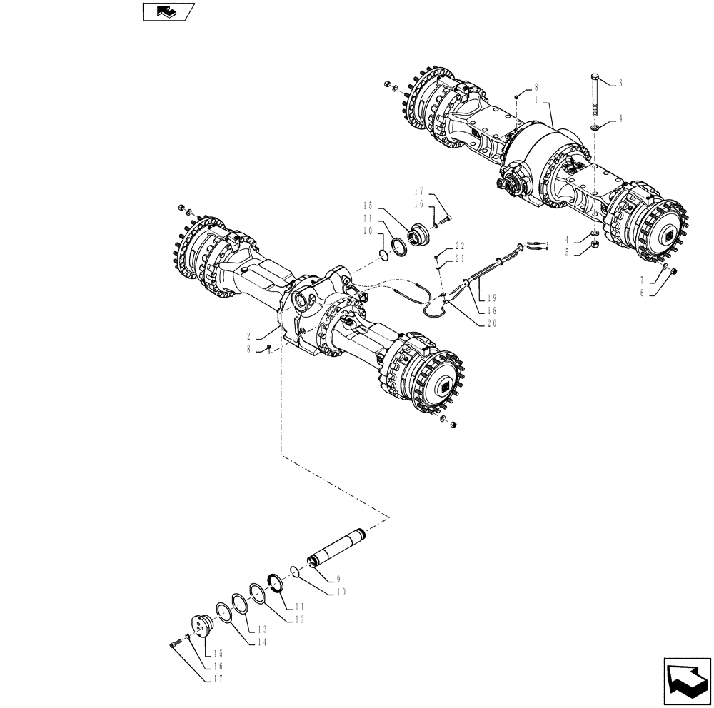 Схема запчастей Case 821F - (25.100.02[02]) - AXLE FRONT AND REAR MOUNTING - DIFFERENTIAL LOCK 821 ONLY (25) - FRONT AXLE SYSTEM