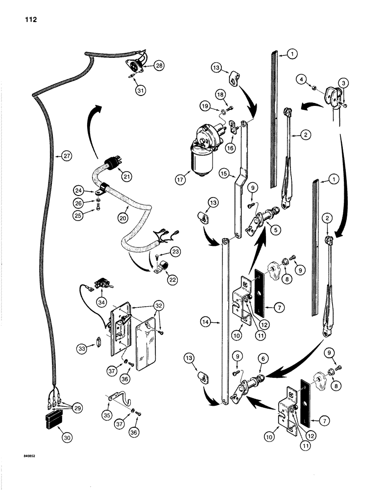 Схема запчастей Case 1280B - (112) - WINDSHIELD WIPER AND DOME LAMP (04) - ELECTRICAL SYSTEMS