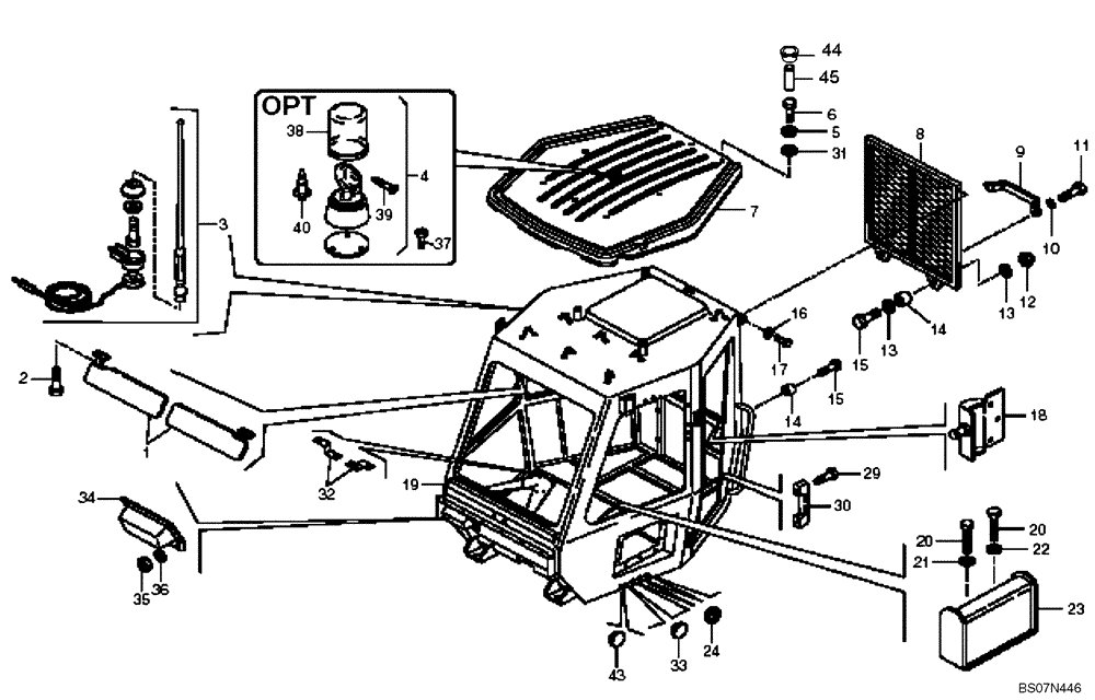 Схема запчастей Case 325 - (5.652A[04A]) - ROPS CAB - COMPONENTS - VISOR - ANTENNA (87442831) (10) - Cab/Cowlings