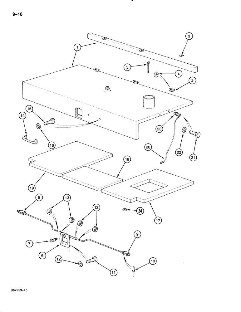 Схема запчастей Case 888 - (9-016) - ENGINE UPPER ACCESS COVER (09) - CHASSIS