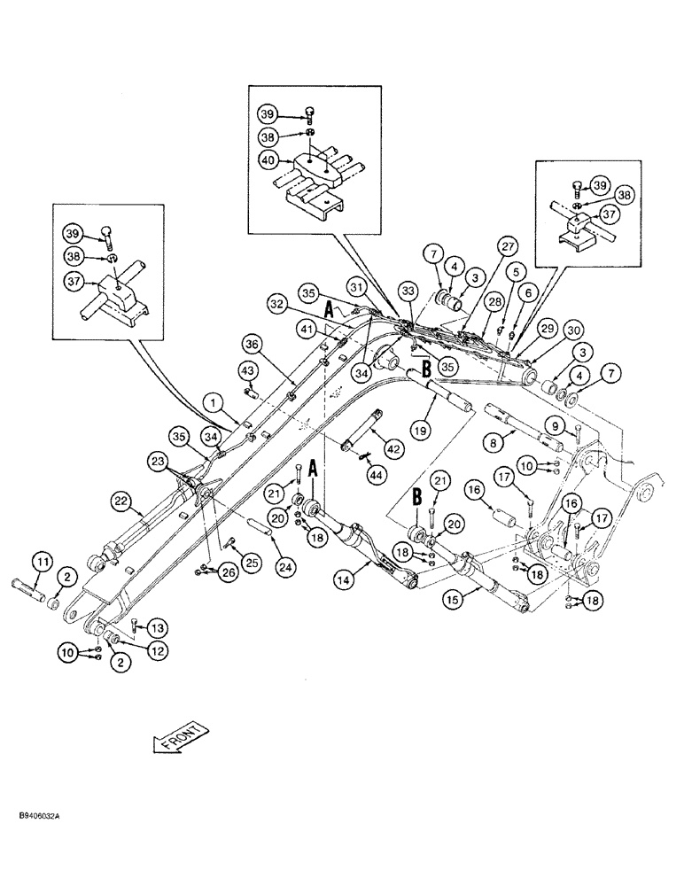 Схема запчастей Case 9030 - (9-54) - BOOM AND MOUNTING PINS, LONG REACH BOOM - 27-1/4 FT (09) - CHASSIS