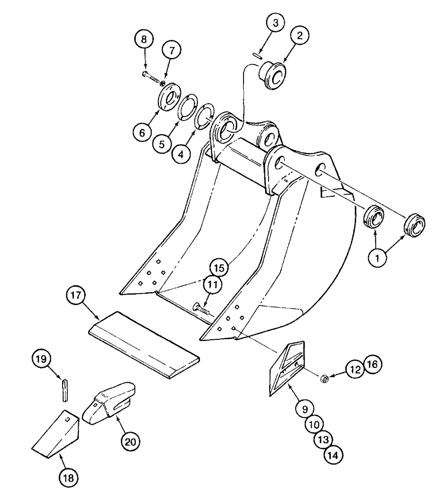 Схема запчастей Case 9050B - (9-128) - H & H BUCKETS, SEVERE DUTY, BUCKET ASSEMBLY - SEVERE DUTY (09) - CHASSIS/ATTACHMENTS