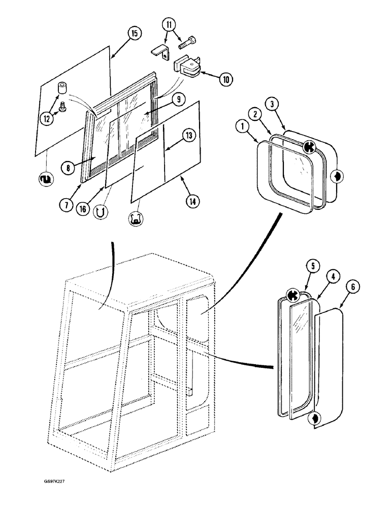 Схема запчастей Case 888 - (9E-08) - CAB, CAB GLASS, INSULATION AND SEALS (09) - CHASSIS