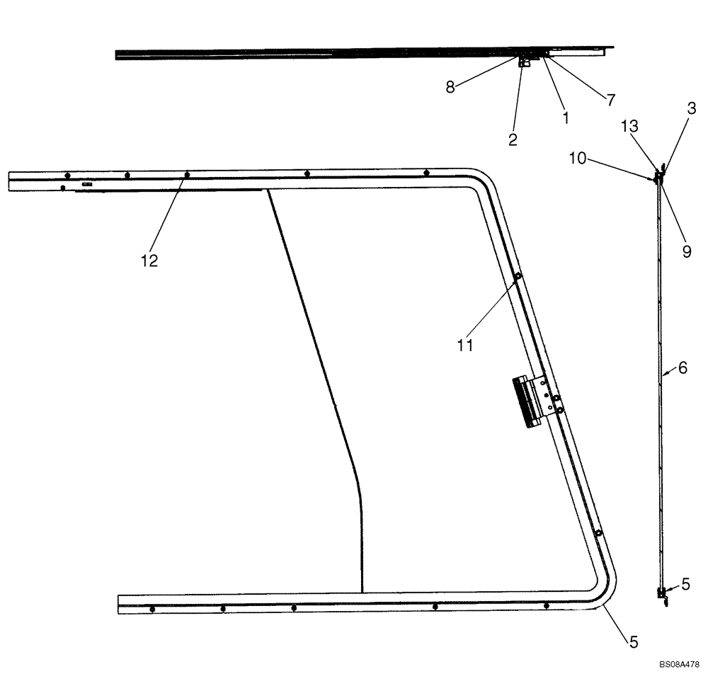 Схема запчастей Case 450 - (09-31C) - SIDE WINDOW, INTERIOR - LH (09) - CHASSIS