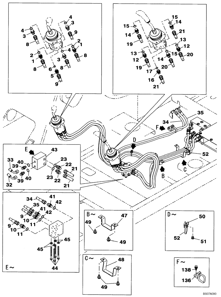 Схема запчастей Case CX160B - (08-16) - PILOT CONTROL LINES, ATTACHMENT - STANDARD (08) - HYDRAULICS