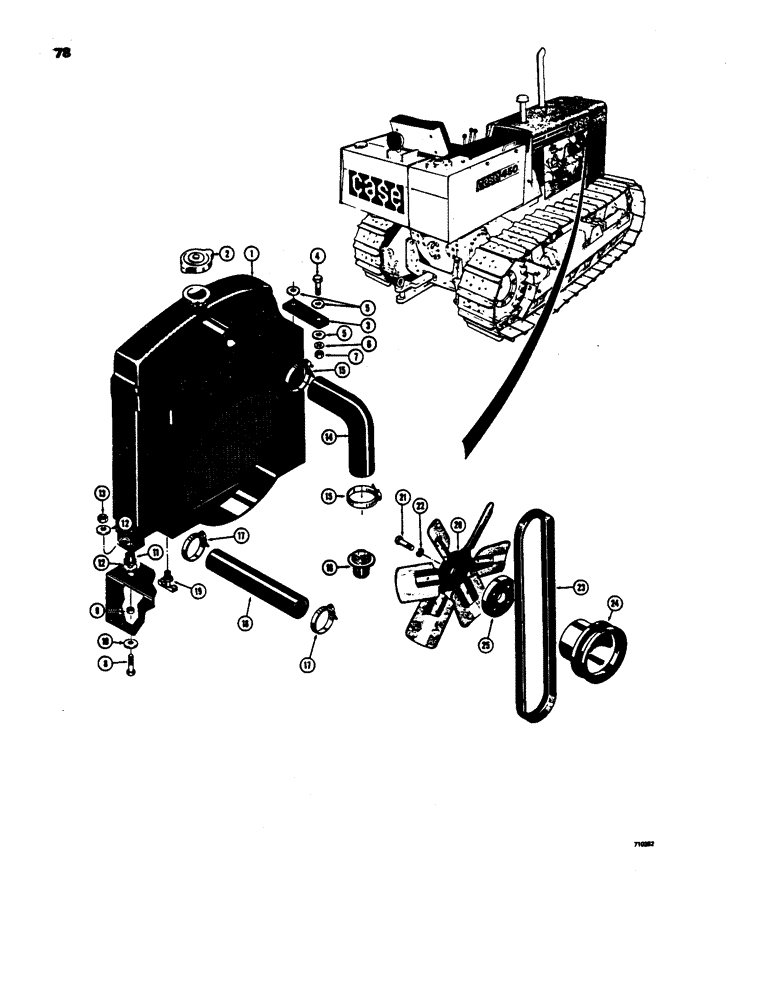 Схема запчастей Case 450 - (078) - RADIATOR, FAN AND HOSES, USED TRACTOR S.N. 3045401 THRU 3051206 (01) - ENGINE