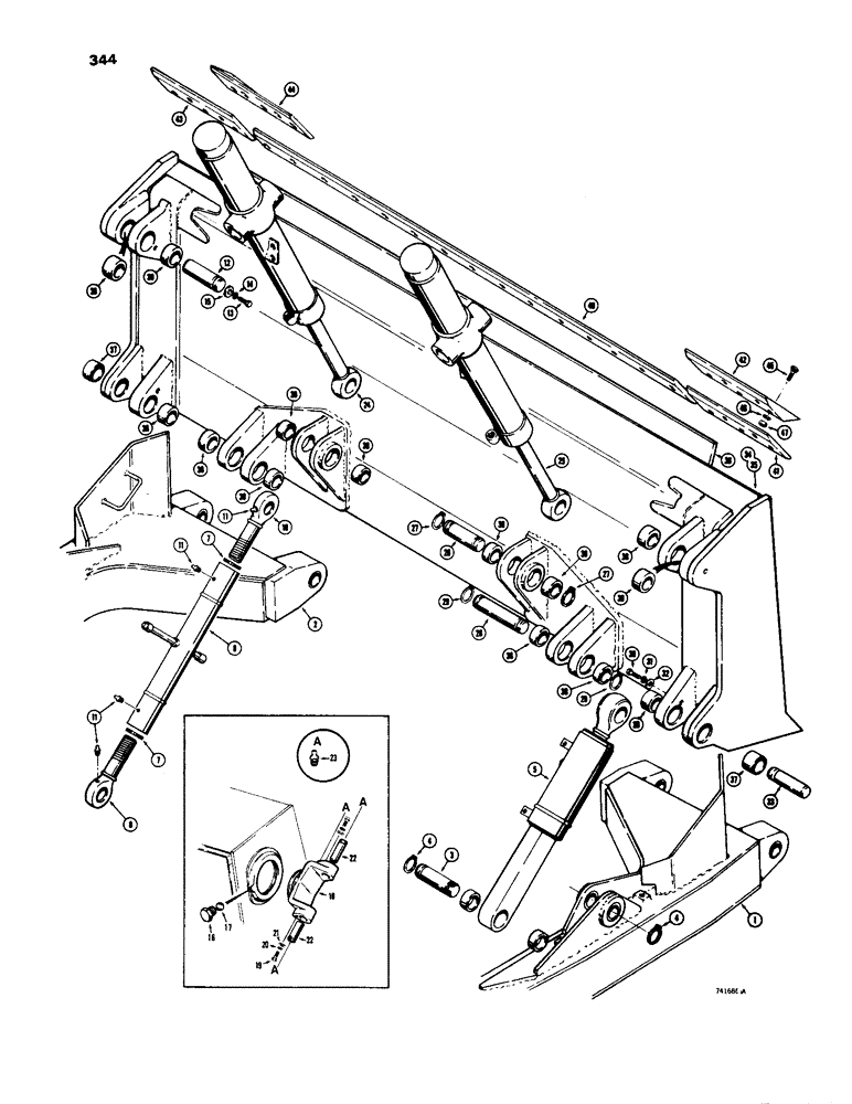 Схема запчастей Case 1450 - (344) - TILT DOZER, DOZER BLADE AND TRUNNION (09) - CHASSIS/ATTACHMENTS