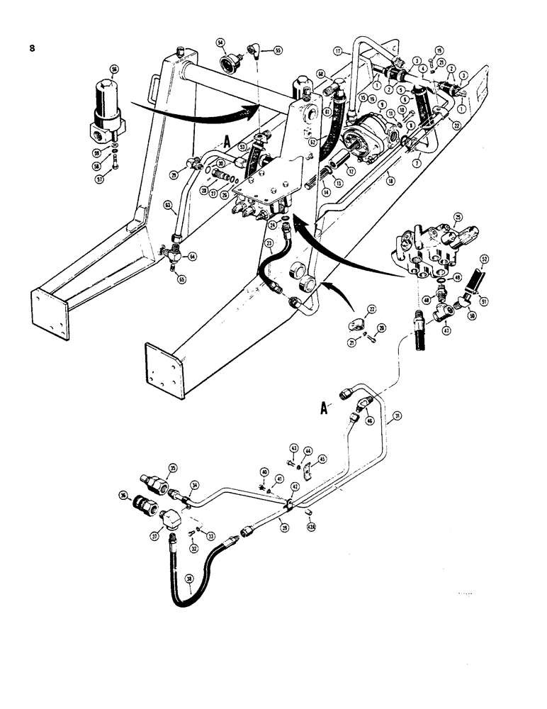 Схема запчастей Case 35 - (008) - PRIMARY HYDRAULICS, USED ON MODELS WITHOUT HYDROSTATIC DRIVE BEFORE LOADER SN 5228454 