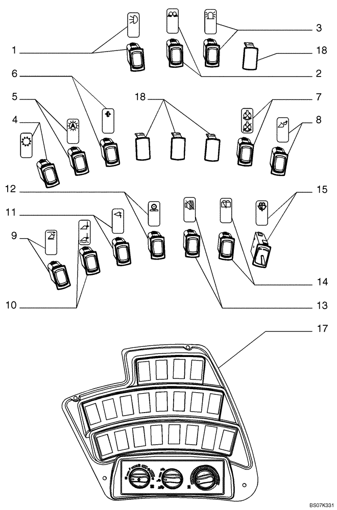 Схема запчастей Case 721E - (04-07C) - PANEL, CONTROL - SWITCH (04) - ELECTRICAL SYSTEMS