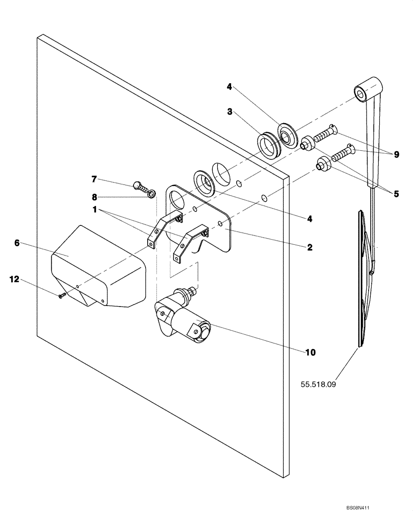 Схема запчастей Case SV212 - (55.518.02) - WIPER ASSY, REAR - ASN NENTC3714 (55) - ELECTRICAL SYSTEMS