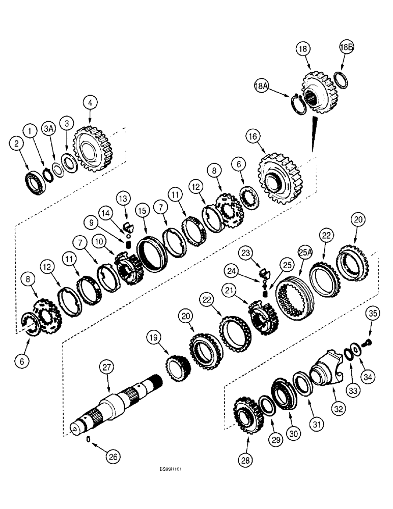 Схема запчастей Case 570LXT - (6-074) - TRANSMISSION ASSEMBLY, SECONDARY SHAFT, TWO WHEEL OR FOUR WHEEL DRIVE (06) - POWER TRAIN