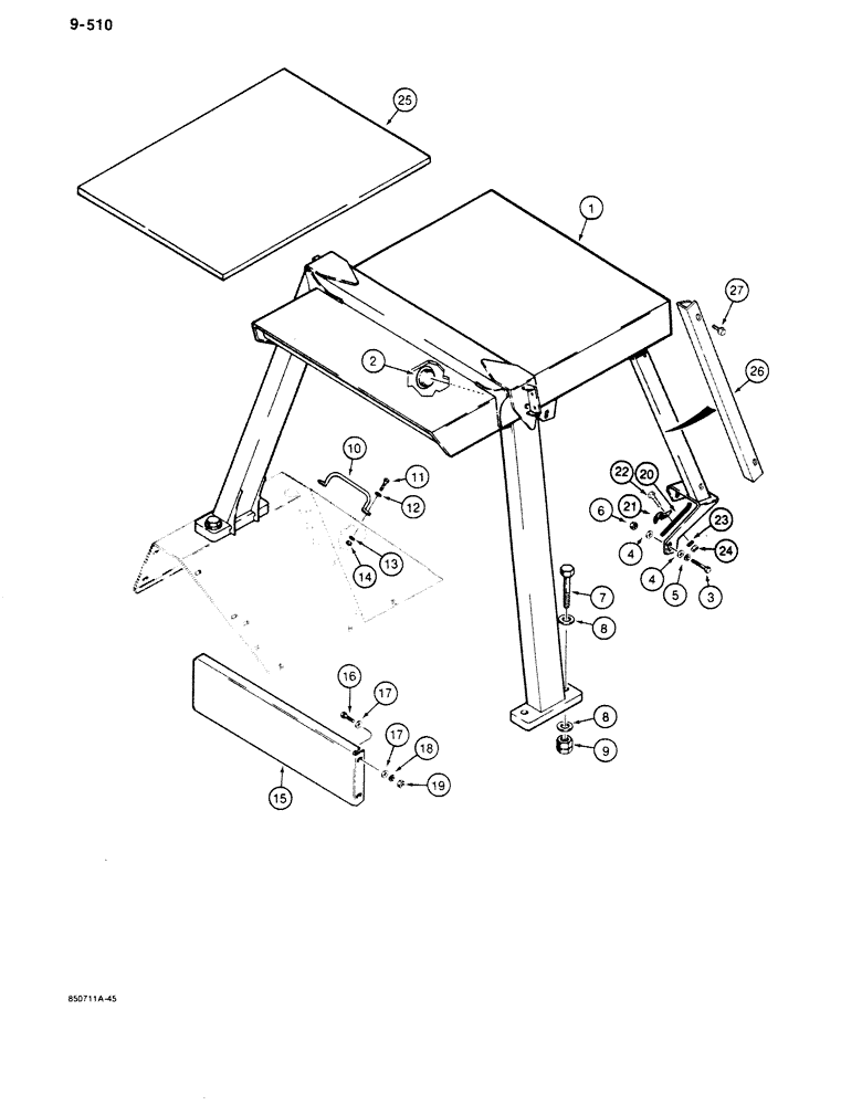 Схема запчастей Case 680K - (9-510) - ROPS CANOPY AND REAR CLOSURE PANEL (09) - CHASSIS/ATTACHMENTS