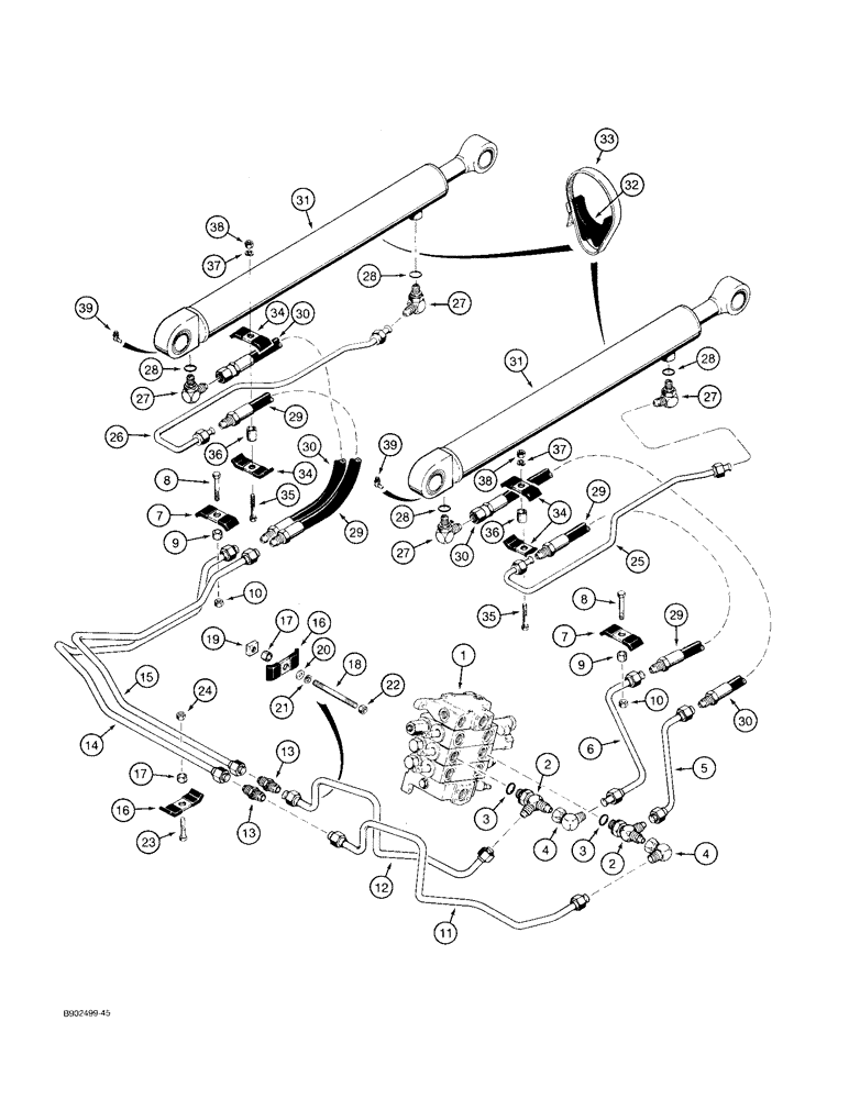 Схема запчастей Case 580SK - (8-016) - LOADER LIFT CYLINDER HYDRAULIC CIRCUIT, PRIOR TO P.I.N. JJG0169931 (08) - HYDRAULICS