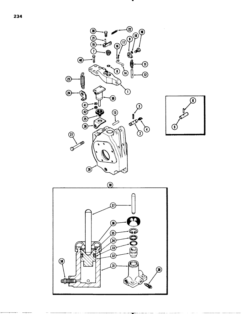 Схема запчастей Case 580C - (234) - DIFFERENTIAL BRAKE LEVER AND LOCK, TRANSAXLE / DIFFERENTIAL BRAKE CYLINDER (07) - BRAKES