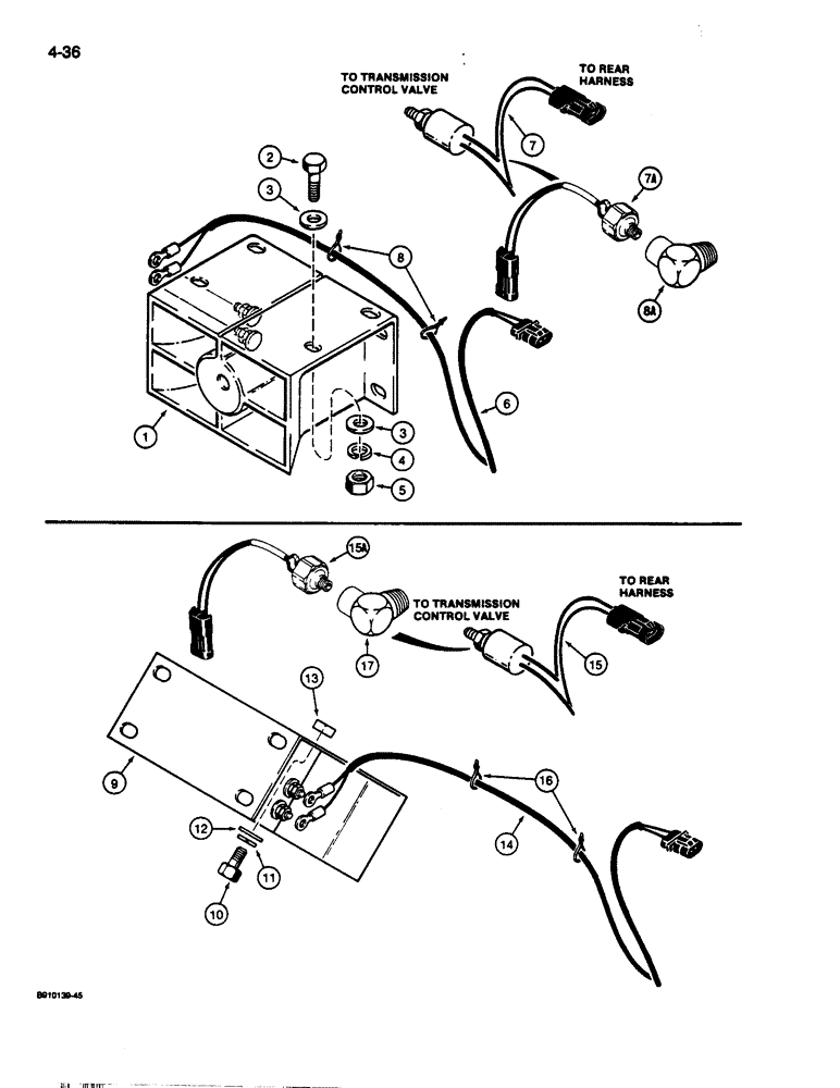 Схема запчастей Case 680L - (4-36) - BACKUP ALARM, REAR CHASSIS MOUNTED (04) - ELECTRICAL SYSTEMS