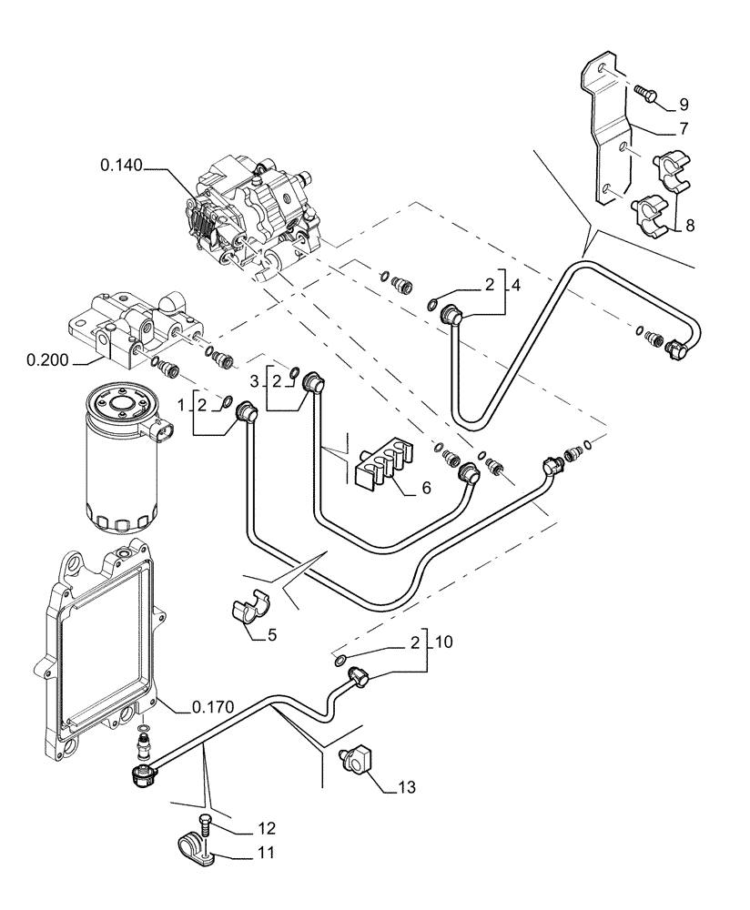 Схема запчастей Case 1850K - (0.203[01]) - PIPING - FUEL (01) - ENGINE