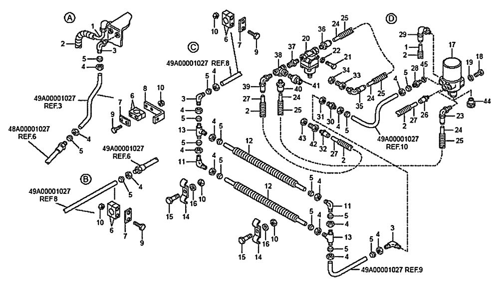 Схема запчастей Case 335B - (49A01001027[001]) - RECEIVER DRYER, FRONT FRAME ( A B C D ) PNEUMATICS (87612817) (09) - Implement / Hydraulics / Frame / Brakes