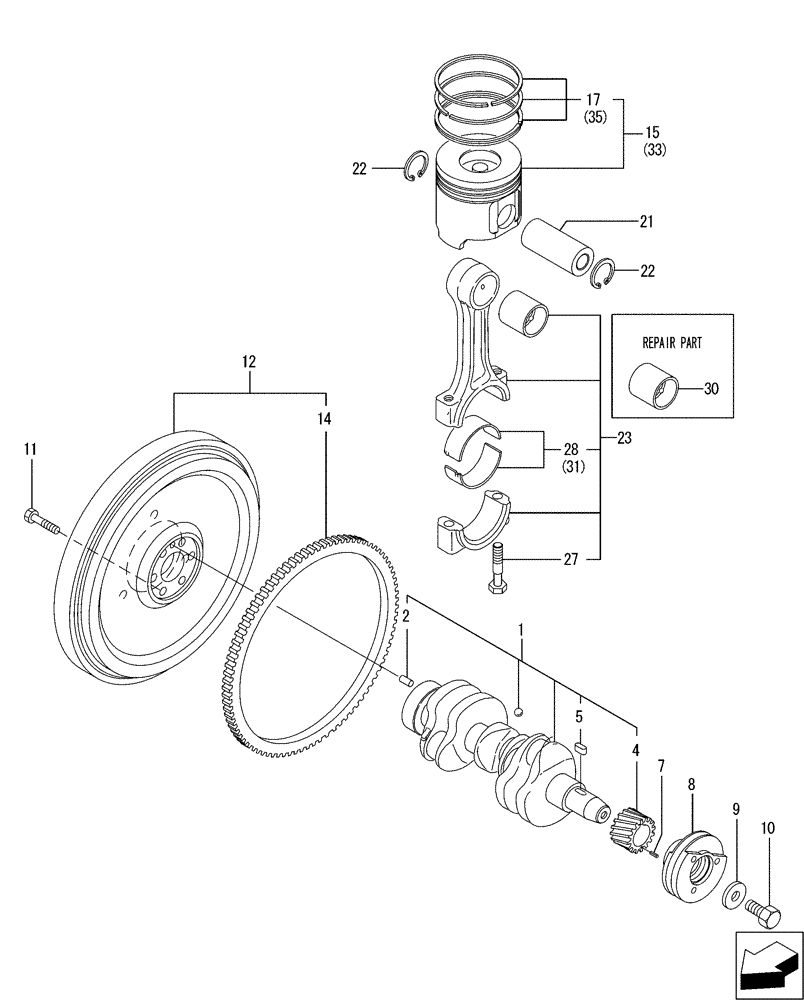 Схема запчастей Case CX36B - (08-008[00]) - CRANKSHAFT & PISTON (10) - ENGINE