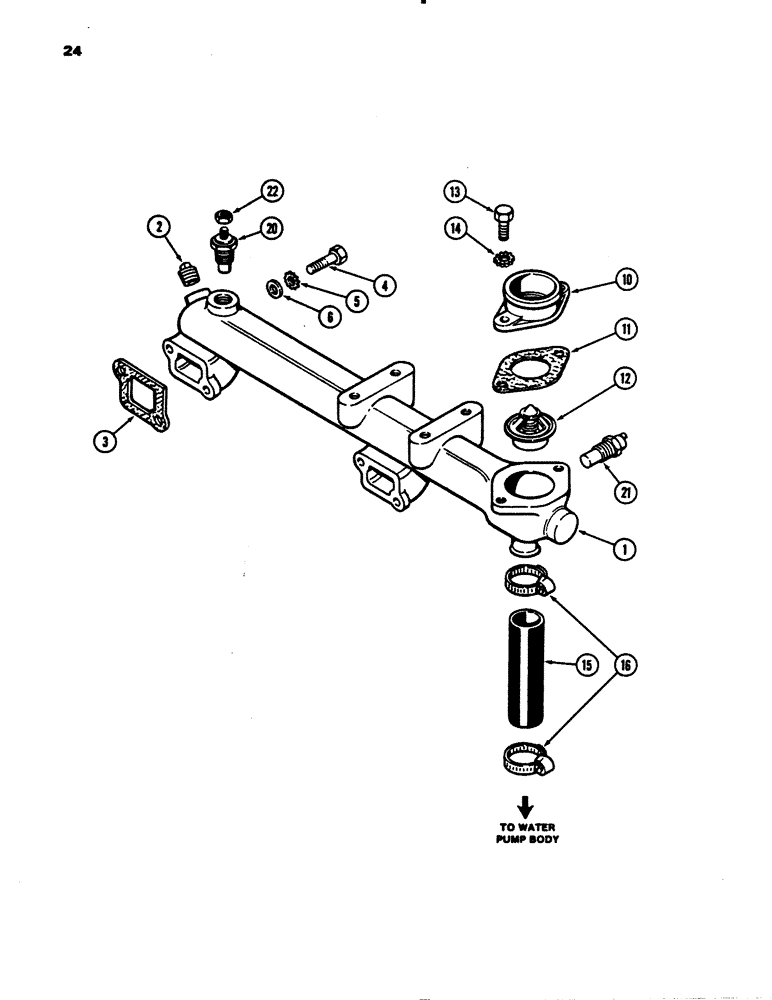 Схема запчастей Case 780B - (024) - WATER MANIFOLD AND THERMOSTAT, 336BDT DIESEL ENGINE (02) - ENGINE