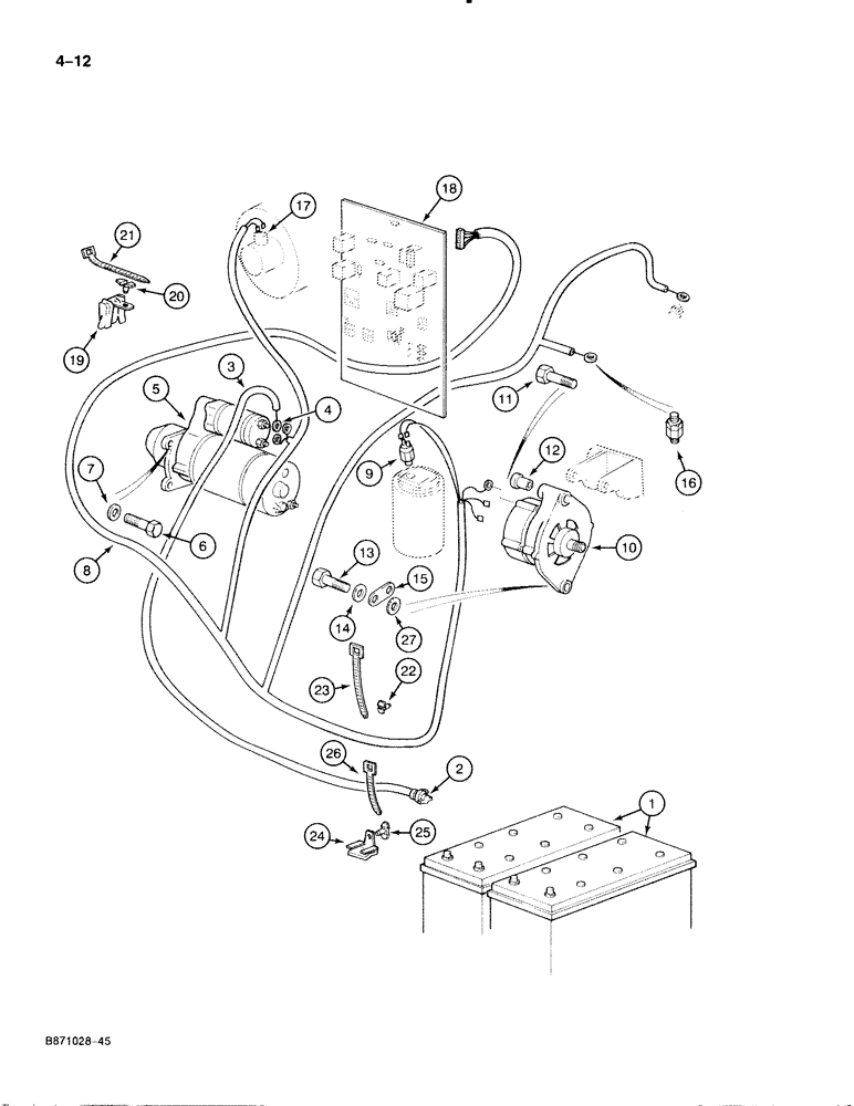 Схема запчастей Case 888 - (4-012) - ENGINE ELECTRICAL SYSTEM (04) - ELECTRICAL SYSTEMS