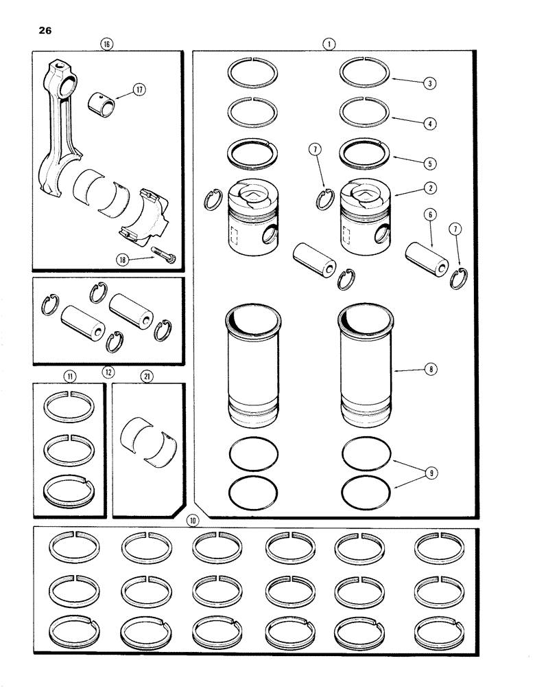 Схема запчастей Case 980B - (026) - PISTONS, 504BDT DIESEL ENGINE (01) - ENGINE