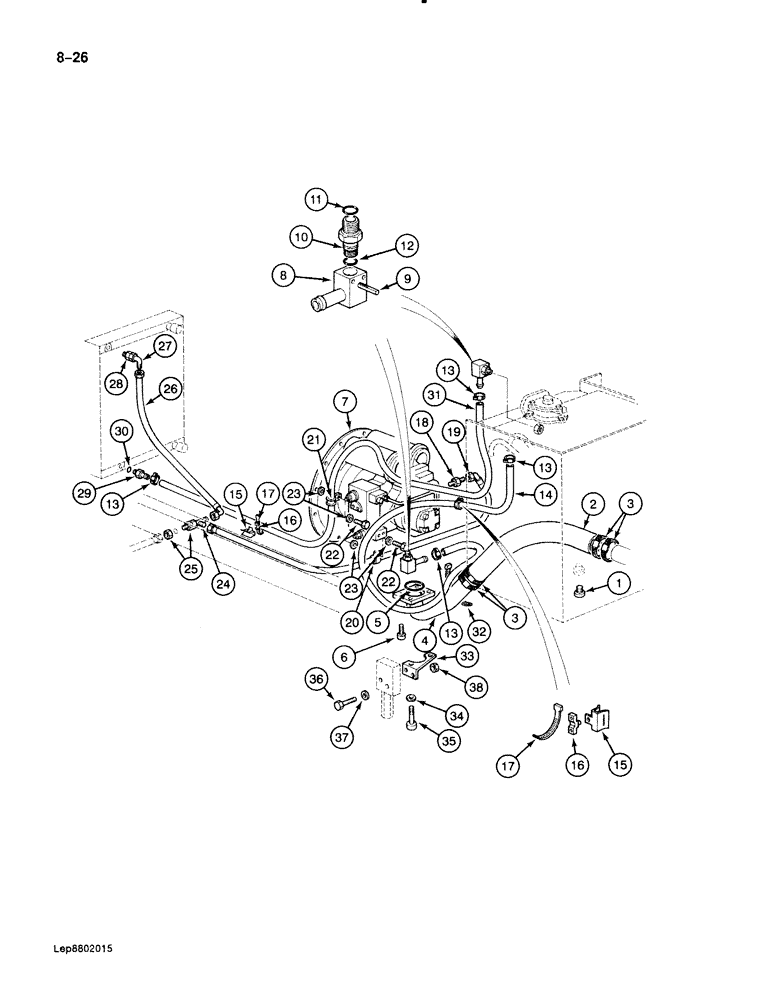 Схема запчастей Case 888 - (8-026) - HYDRAULIC PUMP LINES, PRESSURE AND COOLER RETURN LINES, P.I.N. FROM XXXXX AND AFTER (08) - HYDRAULICS