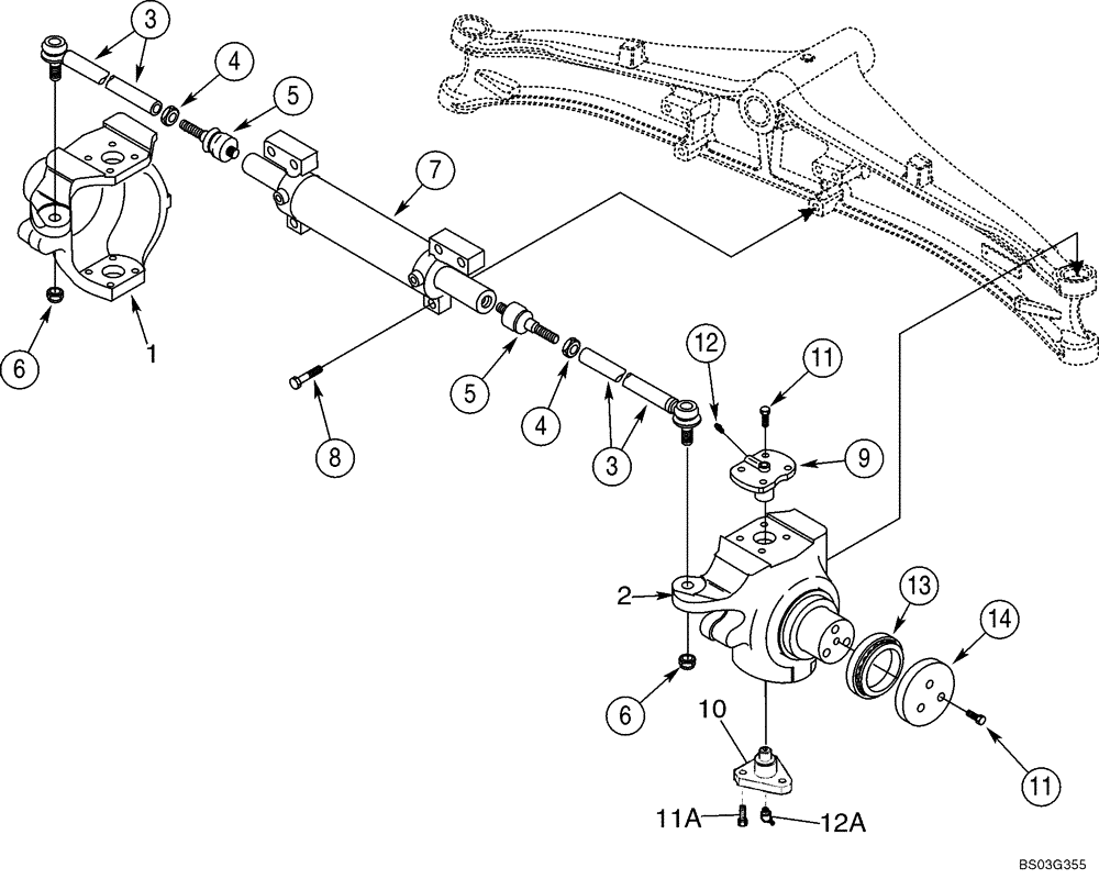 Схема запчастей Case 580SM - (05-06) - AXLE, FRONT (86990837) - HOUSING, SWIVEL - 2WD (05) - STEERING